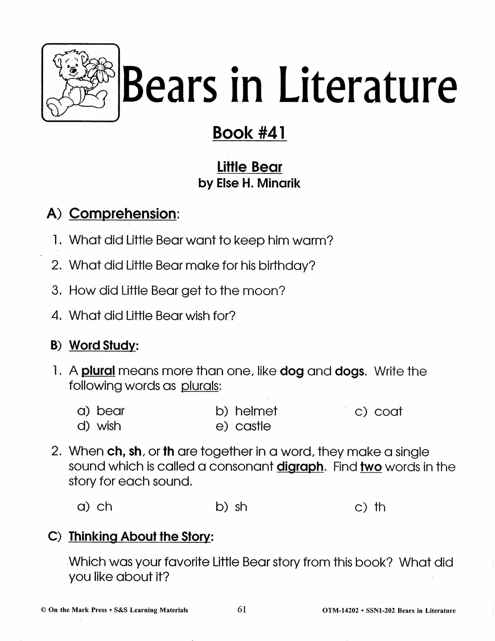 Bears in Literature - Corduroy, Beady Bear, Bearymore and more! Grades 1-3