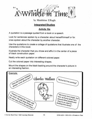 A Wrinkle in Time, by Madeline L'Engle,  Lit Link Grades 7-8