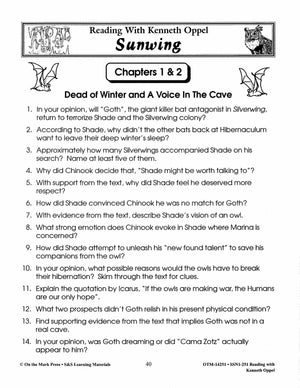 Reading with Kenneth Oppel Author Study Grades 4-6 Silverwing, Sunwing & Firewing