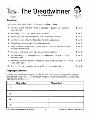 The Breadwinner, A novel by Deborah Ellis Novel Study/Lit Link Grades 4-6