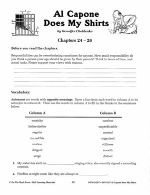 Al Capone Does My Shirts by Gennifer Choldenko Lit Link Grades 4-6