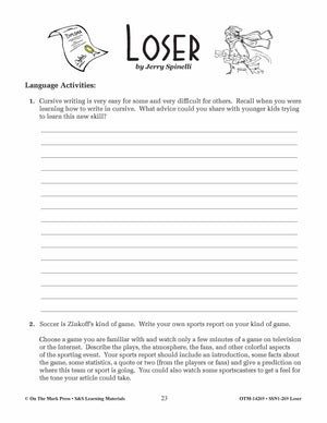 Loser, A Novel by Jerry Spinelli Lit Link Grades 4-6