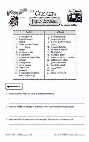 The Cricket in Times Square,  by George Selden Lit Link Grades 4-6