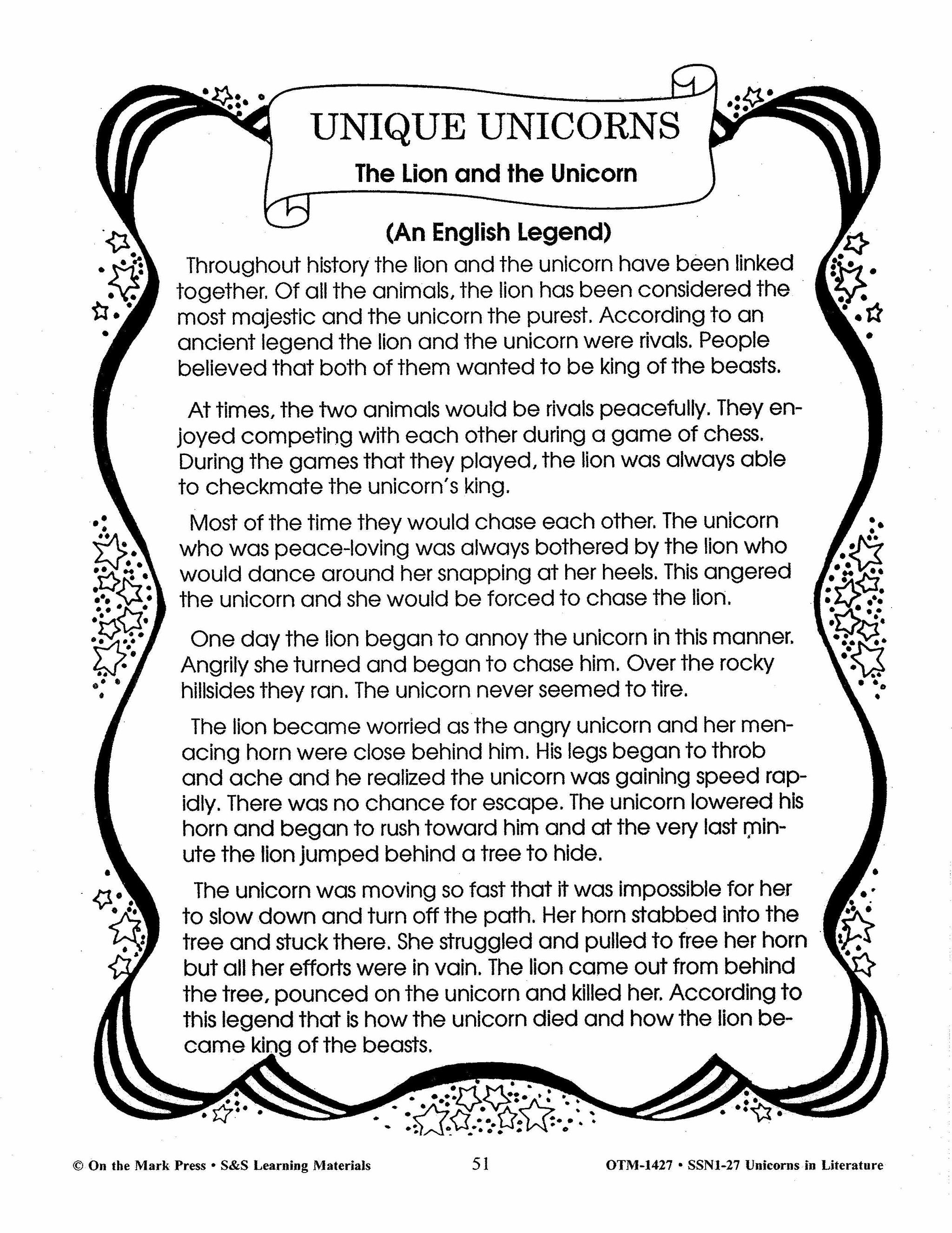 Unicorns in Literature Grades 3-5