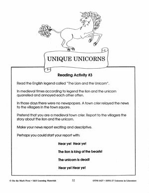 Unicorns in Literature Grades 3-5