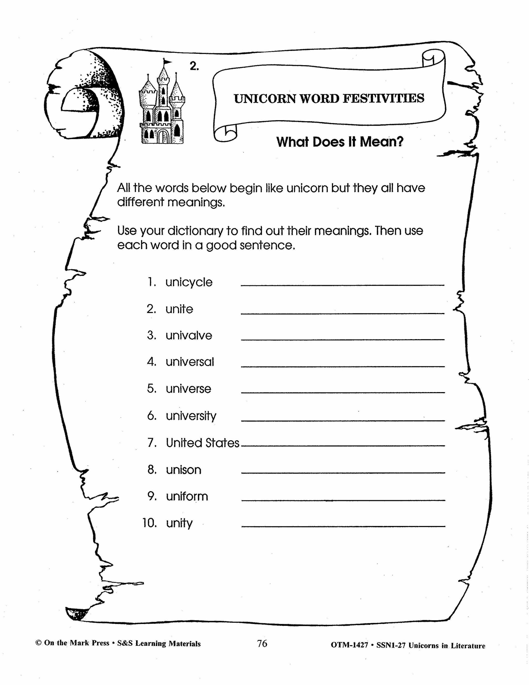 Unicorns in Literature Grades 3-5