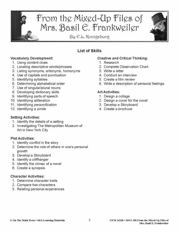 From the Mixed-Up Files of Mrs. Basil E. Frankweiler Lit Link Grades 4