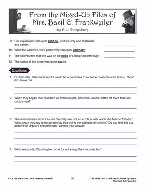 From the Mixed-Up Files of Mrs. Basil E. Frankweiler Lit Link Grades 4-6