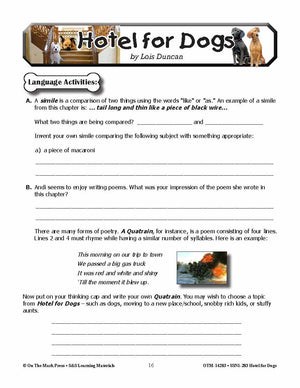 Hotel for Dogs Lit Link/Novel Study Grades 4-6