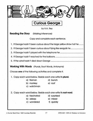 Monkeys in Literature - Curious George & Arthur Lessons Grades 2-4