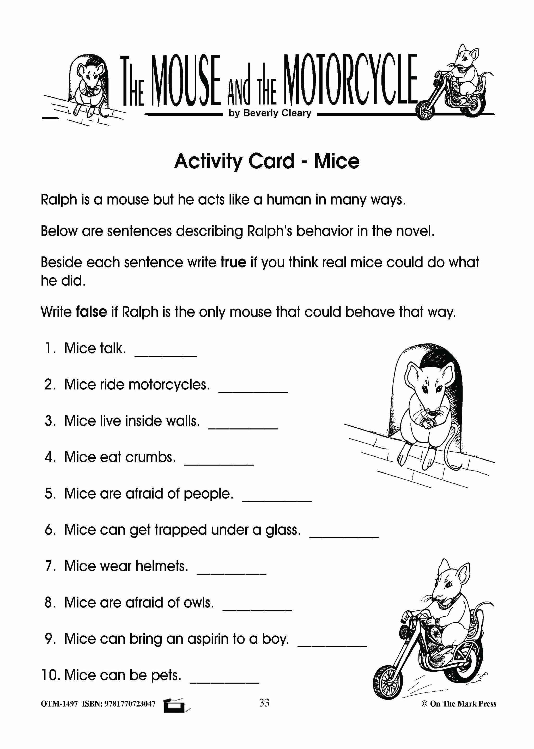 Mouse & the Motorcycle, by Beverly Cleary Lit Link Gr. 4-6