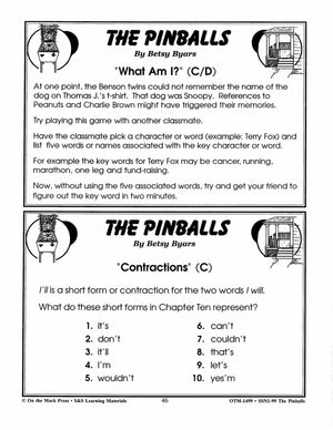 Pinballs, by Betsy Byars Lit Link Grades 4-6
