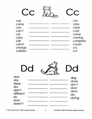 Personal Spelling Dictionary Grades 2-5