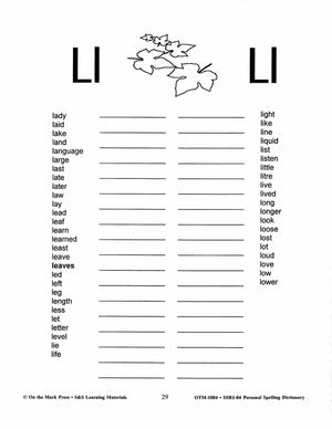 Personal Spelling Dictionary Grades 2-5