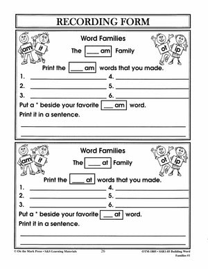 Word Families: Short Vowels Grades 1-2