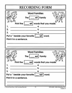 Word Families: Short Vowels Grades 1-2