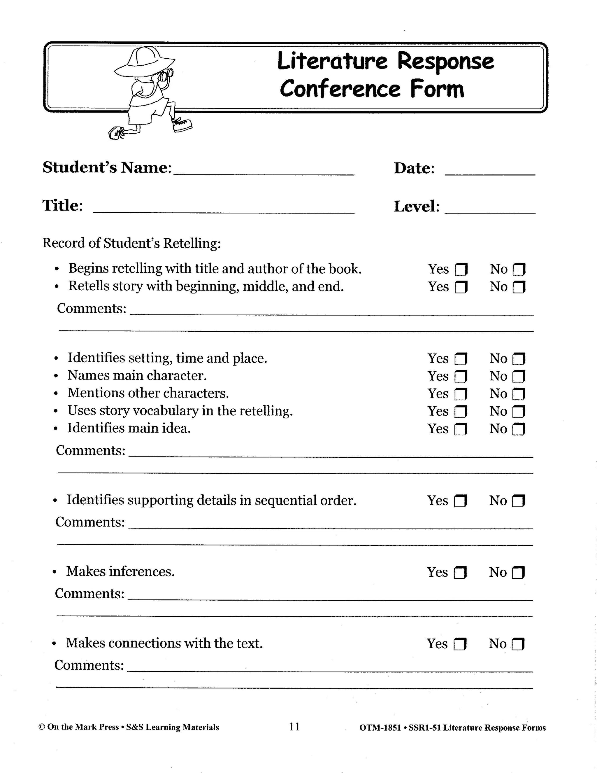 Literature Response Forms Grades 1-3