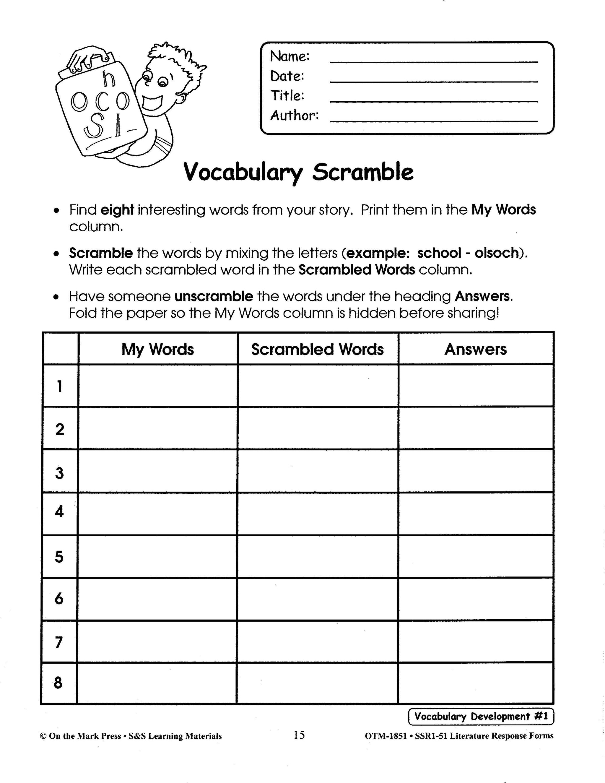 Literature Response Forms Grades 1-3