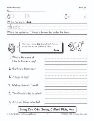 Traditional Manuscript Practice Workbook Grades PreK-2