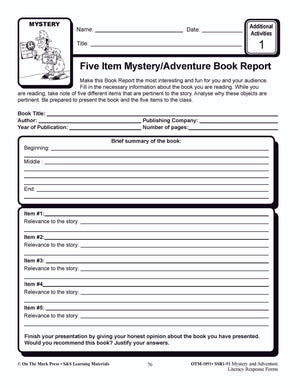 Reading Response Forms: Mystery & Adventure Theme Grades 4-6