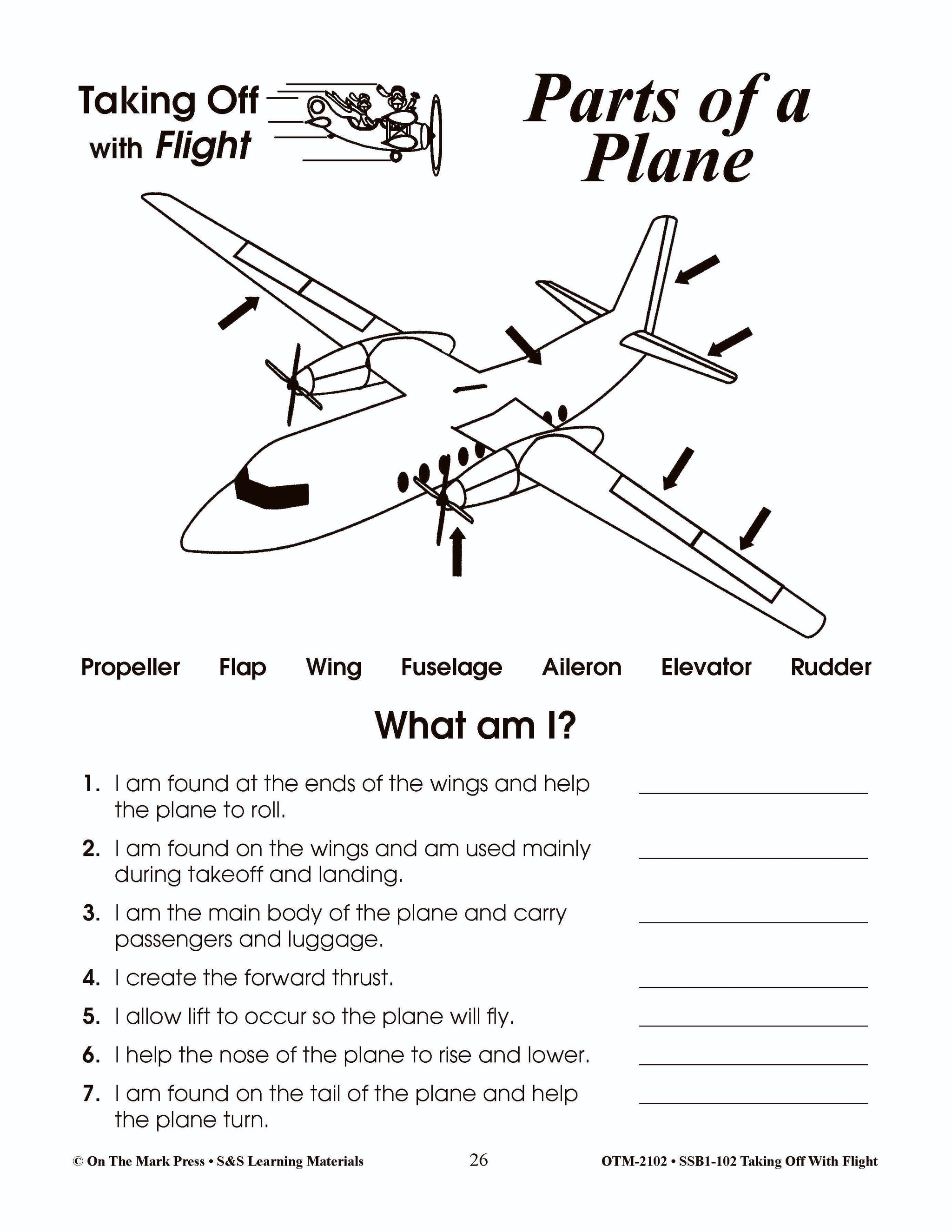 Earoplane Worksheet Parts Of An Aeroplane Worksheet