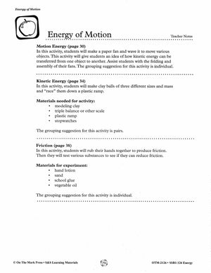 Energy Types and Experiments Grades 1-3