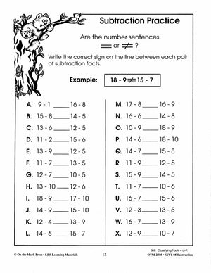 Subtraction Practice Build Their Skills Workbook Grades 1-3