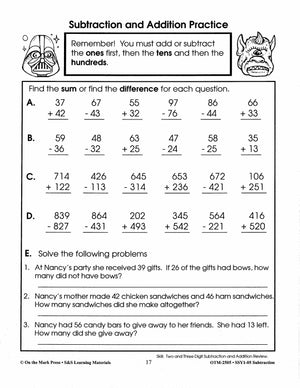 Subtraction Practice Build Their Skills Workbook Grades 1-3