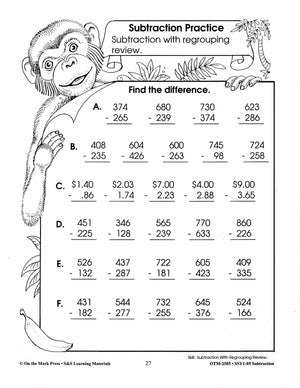 Subtraction Practice Build Their Skills Workbook Grades 1-3