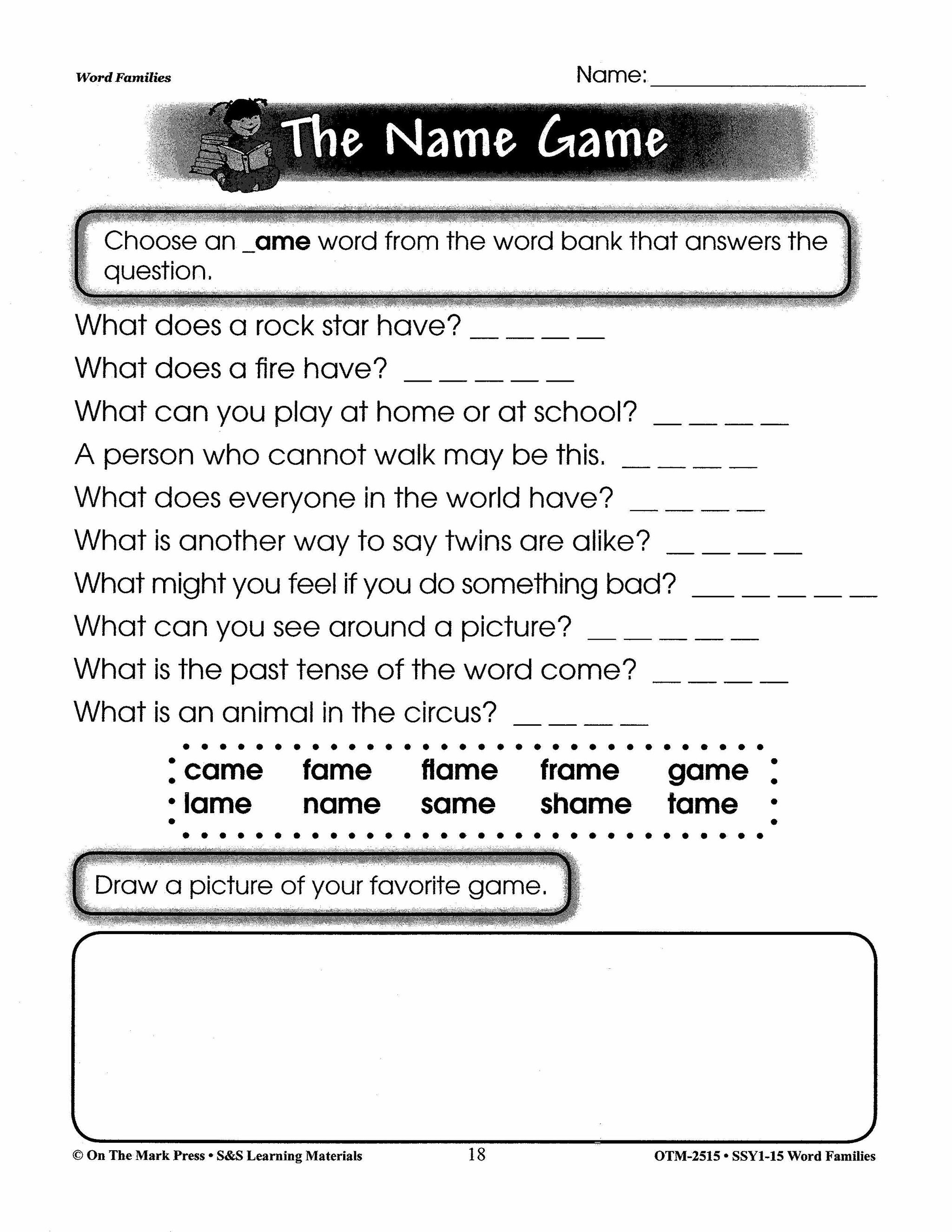 Word Families Practice Grades 1-3: Build Their Skills Workbook