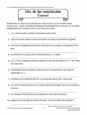 Uso de las Mayúsculas y Reglas de Puntuación/Capitalization & Punctuation - A Spanish and English Workbook Grades 1-3