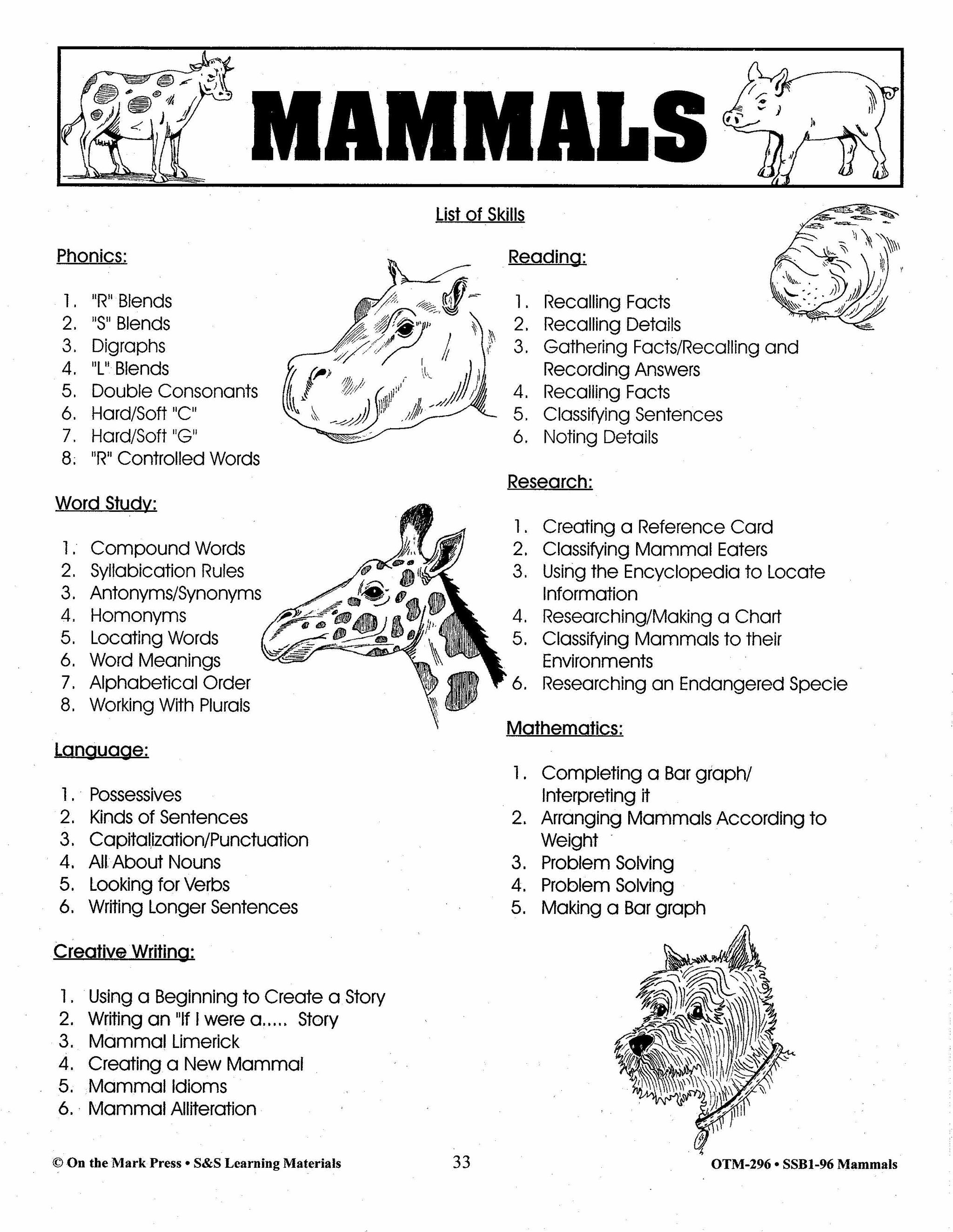 Grades　Mammals　3-4