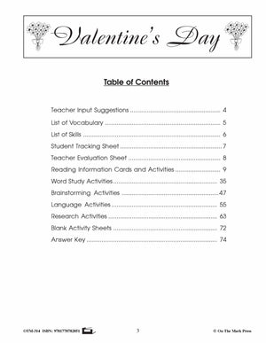 Valentine's Day Grades 4-6 Reading | Research | Vocabulary | Critical Thinking Activities