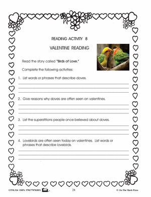Valentine's Day Grades 4-6 Reading | Research | Vocabulary | Critical Thinking Activities