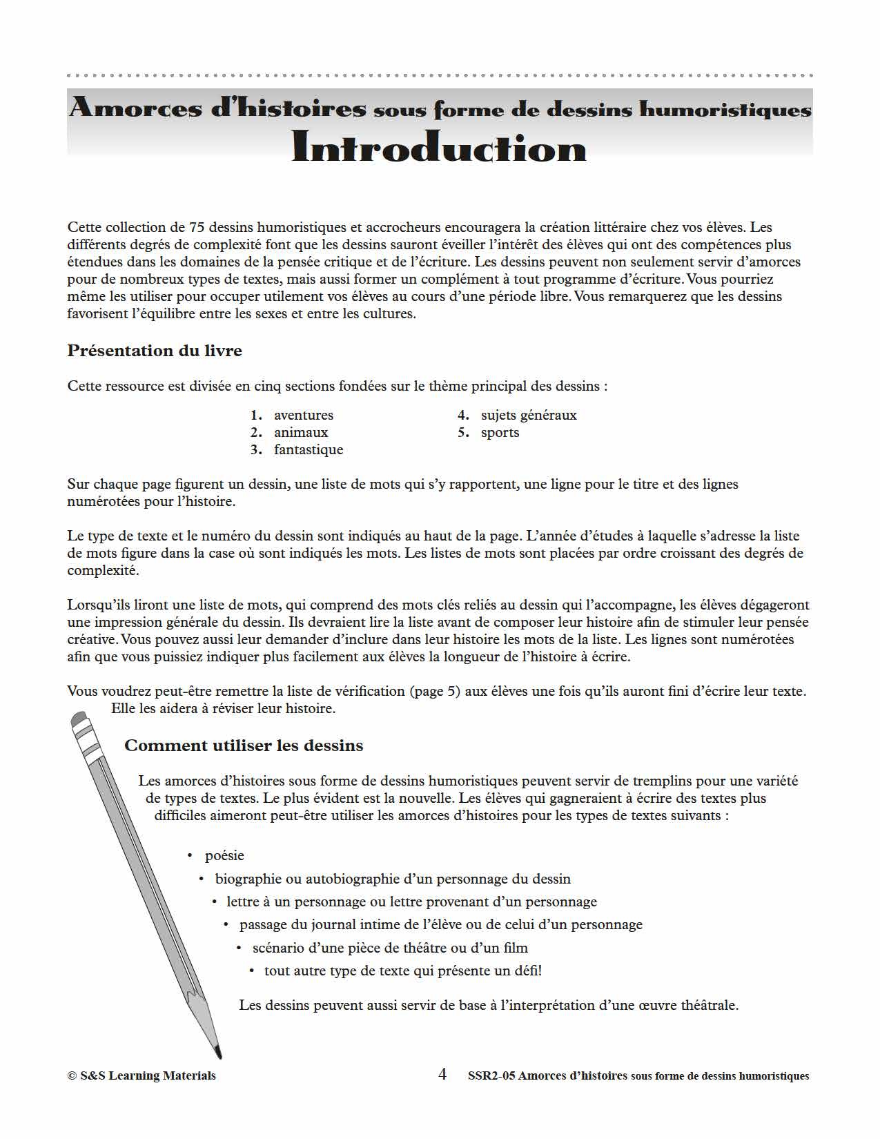 Amorces d'histoires dessins humoristiques 1e à 3e année