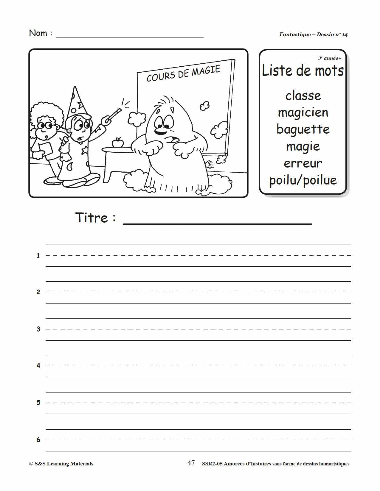 Amorces d'histoires dessins humoristiques 1e à 3e année