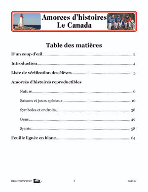 Amorces d'histoires le Canada 1e à 3e année