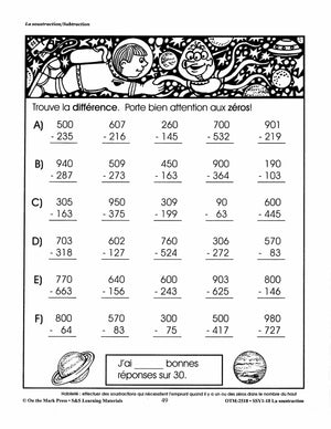 La soustraction/Subtraction: A French and English Workbook Grades 1-3/1e à 3e année