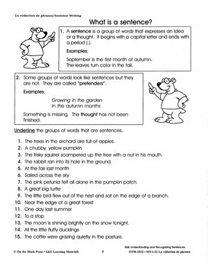 La rédaction de textes/Sentence Writing: A French and English Workbook Grades 1-3/1e à 3e année