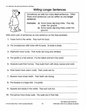 La rédaction de textes/Sentence Writing: A French and English Workbook Grades 1-3/1e à 3e année