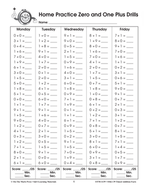 Timed Addition Drill Facts Grades 1-3