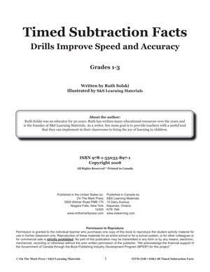 Timed Subtraction Drill Facts Grades 1-3