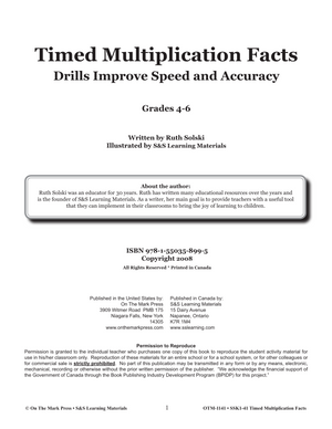 Timed Multiplication Drill Facts Grades 4-6