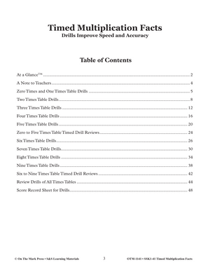 Timed Multiplication Drill Facts Grades 4-6