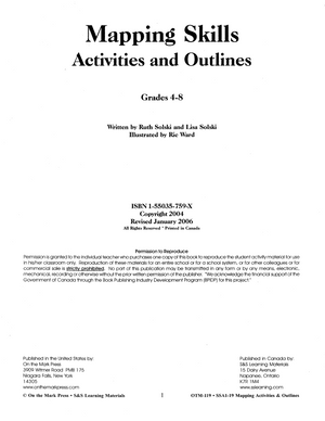 Mapping Skills: Activities & Outlines Grades 4-8