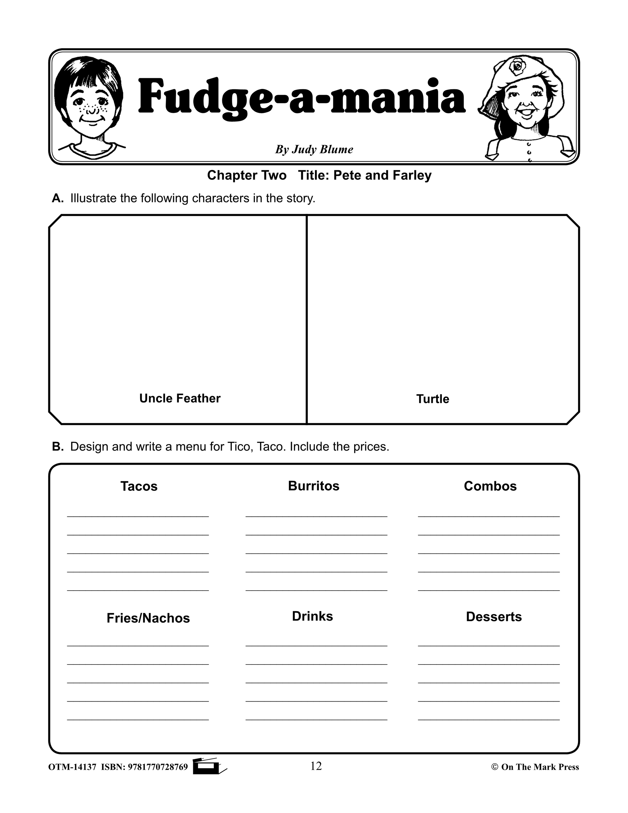 Fudge Worksheet Fudge-A-Mania, by Judy Blume Lit Link Grades 4-6