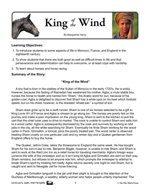 King of the Wind, by Marguerite Henry Lit Link/Novel Study Grades 4-6