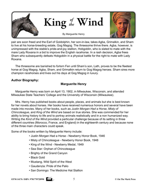 King of the Wind, by Marguerite Henry Lit Link/Novel Study Grades 4-6