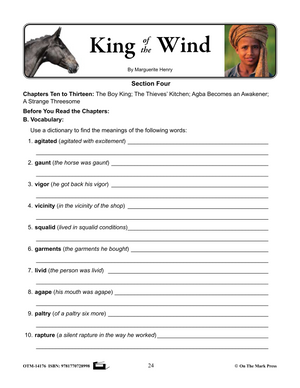 King of the Wind, by Marguerite Henry Lit Link/Novel Study Grades 4-6