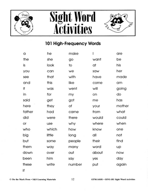 Sight Word Flash Cards & Activities Grade 1